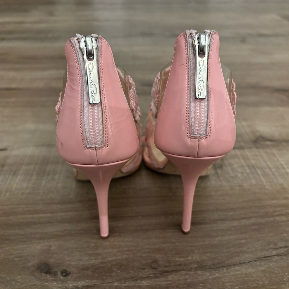 Oscar de la Renta Soft Pink PVC Patent Leather Amria Cut Out Sandals Sz 40 - Picture 6 of 15